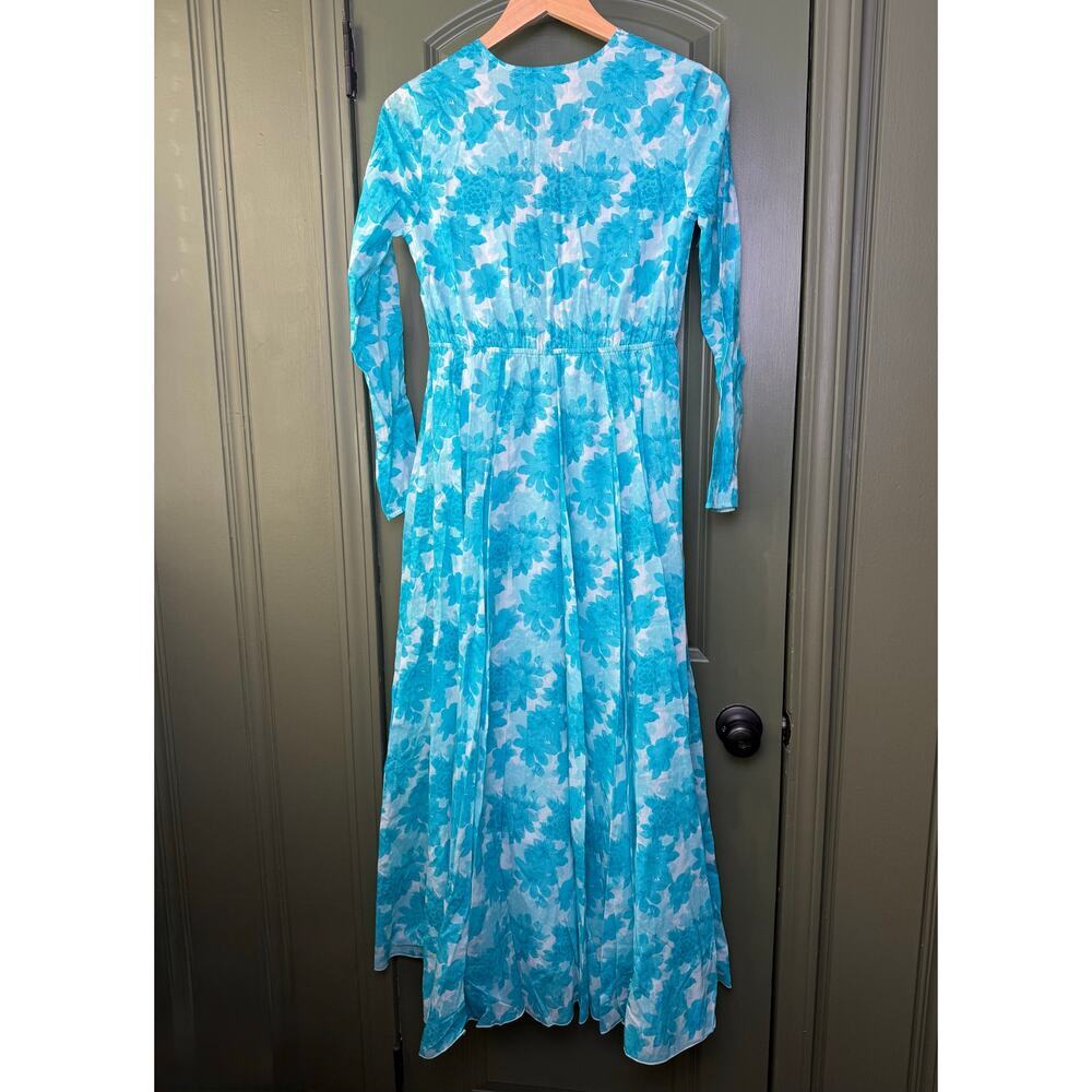 NWT Ro's Garden Angela Maxi Coastal Floral Resort Dress Blue Aqua Messina XS - Picture 2 of 4
